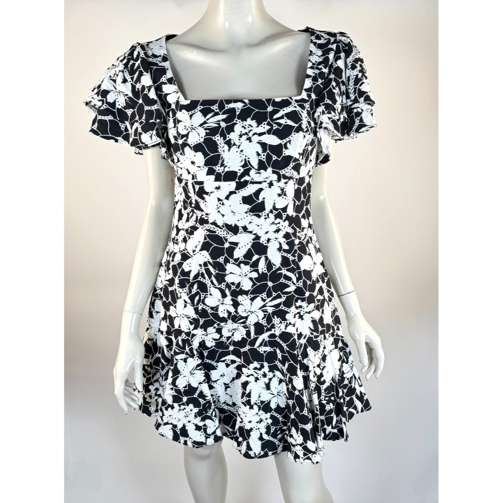 Talulah Idol Mini Flounce Dress Women M EUC $299 Square Neck Short Sleeve Floral